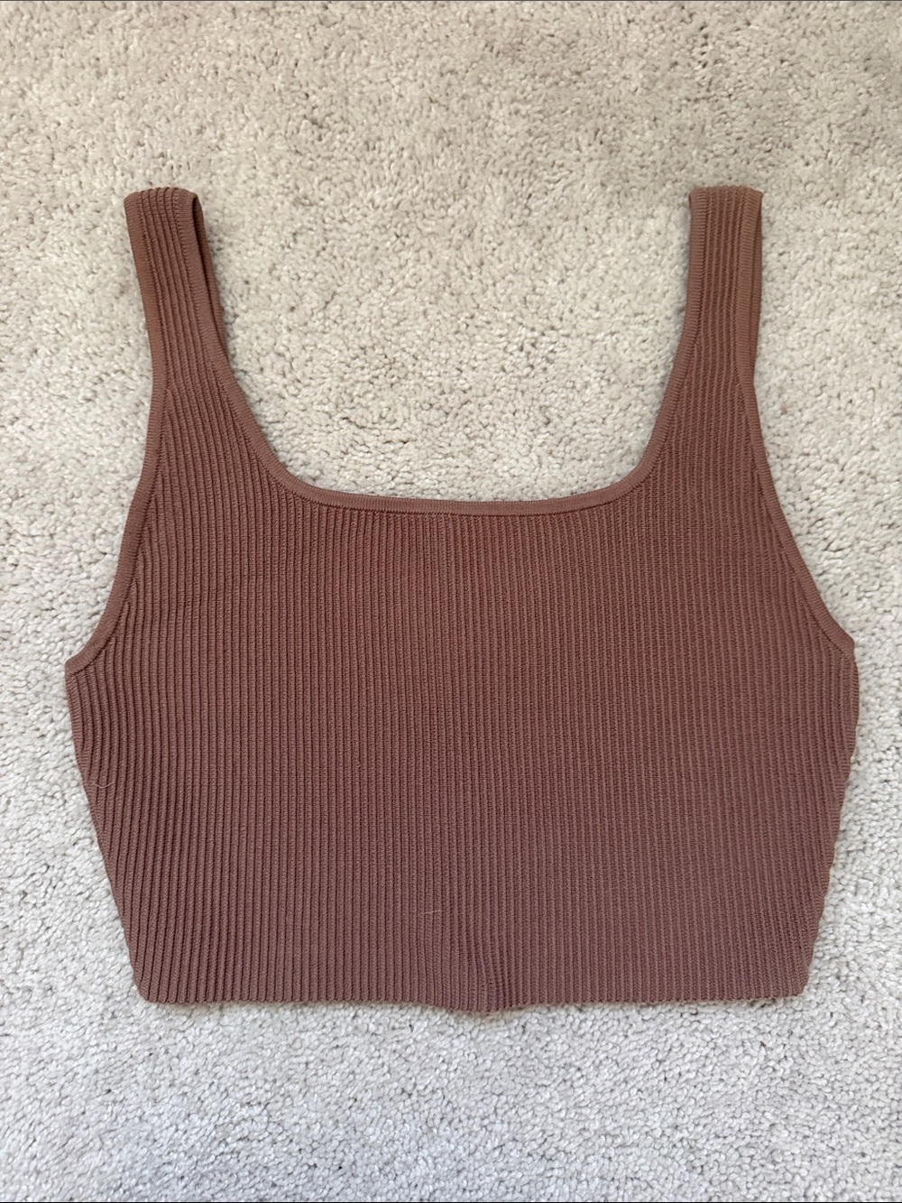 Aritzia Babaton Ribbed Square Neck Cropped Tank Top - Brown